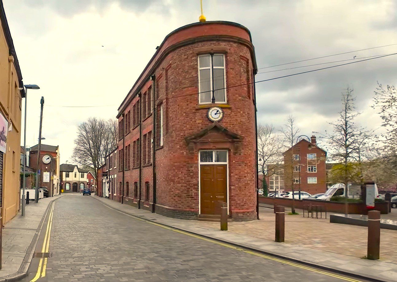 The end of a row of terraced houses in Prescot.